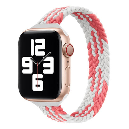 Small Waist Single Loop Nylon Braid Watch Band For Apple Watch Ultra 49mm&Watch Ultra 2 49mm / Series 9&8&7 45mm / SE 3&SE 2&6&SE&5&4 44mm / 3&2&1 42mm, Szie: XS 135mm(Z Pattern-Pink White) by buy2fix