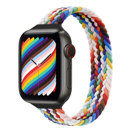 Small Waist Single Loop Nylon Braid Watch Band For Apple Watch Ultra 49mm&Watch Ultra 2 49mm / Series 9&8&7 45mm / SE 3&SE 2&6&SE&5&4 44mm / 3&2&1 42mm, Szie: XS 135mm(Official Rainbow) by buy2fix