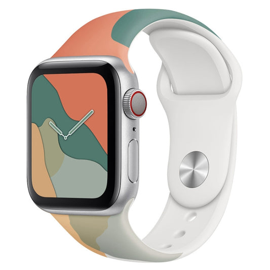 Morandi Series Contrast Color Silicone Watch Band For Apple Watch Series 9&8&7 41mm / SE 3&SE 2&6&SE&5&4 40mm / 3&2&1 38mm(Green Snow Orange) by buy2fix