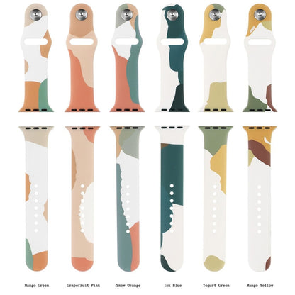 Morandi Series Contrast Color Silicone Watch Band For Apple Watch Series 9&8&7 41mm / SE 3&SE 2&6&SE&5&4 40mm / 3&2&1 38mm(Green Snow Orange) by buy2fix