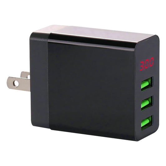 3 USB Ports LED Digital Display Travel Charger, US Plug(Black) - USB Charger by buy2fix | Online Shopping UK | buy2fix