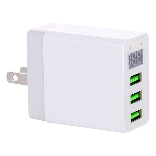 3 USB Ports LED Digital Display Travel Charger, US Plug(White) - USB Charger by buy2fix | Online Shopping UK | buy2fix