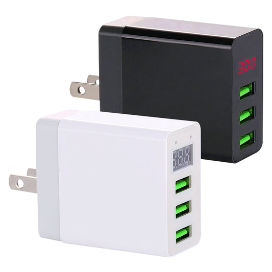 3 USB Ports LED Digital Display Travel Charger, US Plug(White) - USB Charger by buy2fix | Online Shopping UK | buy2fix