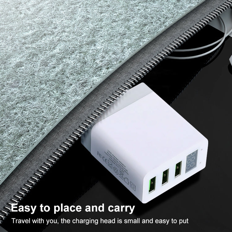 3 USB Ports LED Digital Display Travel Charger, US Plug(White) - USB Charger by buy2fix | Online Shopping UK | buy2fix