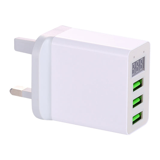 3 USB Ports LED Digital Display Travel Charger, UK Plug(White) - USB Charger by buy2fix | Online Shopping UK | buy2fix