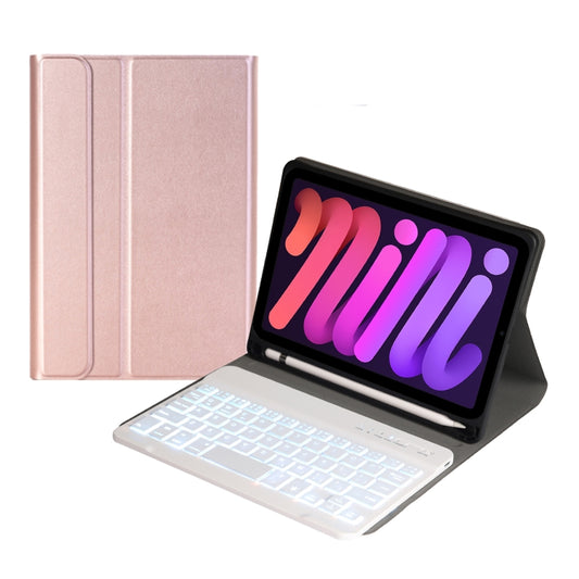 A06BS Ultra-thin Backlight Bluetooth Keyboard Leather Tablet Case with Holder & Pen Slot For iPad mini 6 / mini 7(Rose Gold) - For iPad mini by buy2fix | Online Shopping UK | buy2fix