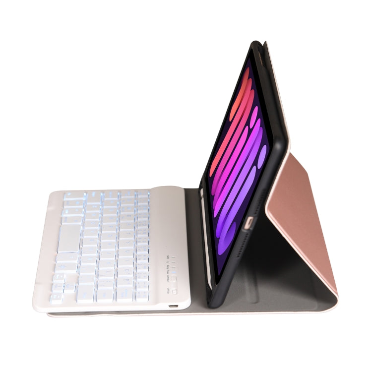 A06BS Ultra-thin Backlight Bluetooth Keyboard Leather Tablet Case with Holder & Pen Slot For iPad mini 6 / mini 7(Rose Gold) - For iPad mini by buy2fix | Online Shopping UK | buy2fix
