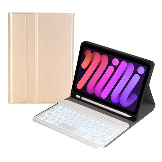 A06BS Ultra-thin Backlight Bluetooth Keyboard Leather Tablet Case with Holder & Pen Slot For iPad mini 6 / mini 7(Gold) - For iPad mini by buy2fix | Online Shopping UK | buy2fix