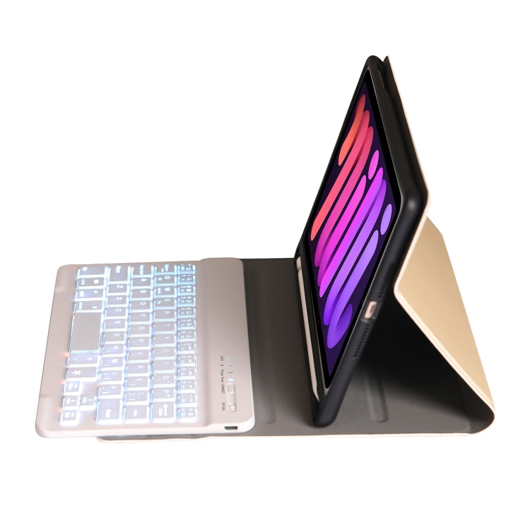 A06BS Ultra-thin Backlight Bluetooth Keyboard Leather Tablet Case with Holder & Pen Slot For iPad mini 6 / mini 7(Gold) - For iPad mini by buy2fix | Online Shopping UK | buy2fix