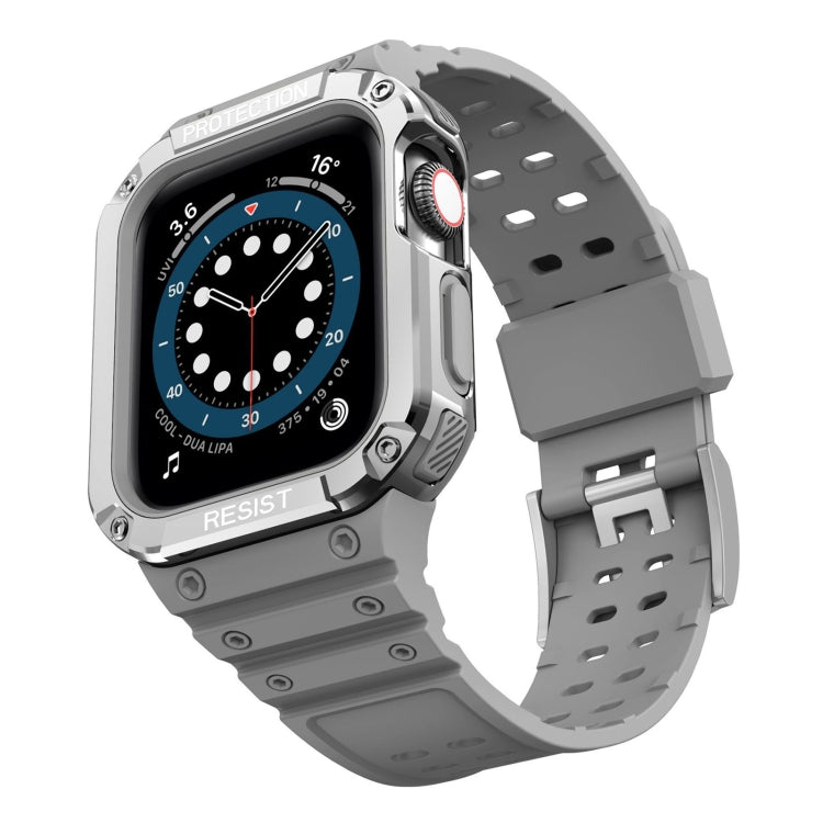 Silicone Integrated Watch Band For Apple Watch Series 9&8&7 45mm / Watch SE&6&5&4 44mm / 3&2&1 42mm(Moonlight Grey+Silver Frame) by buy2fix