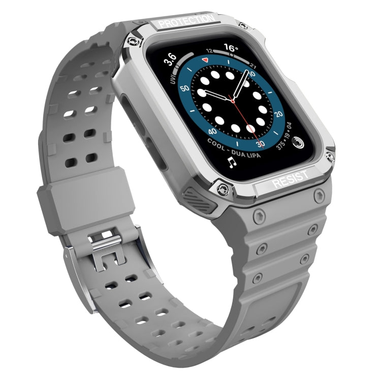 Silicone Integrated Watch Band For Apple Watch Series 9&8&7 45mm / Watch SE&6&5&4 44mm / 3&2&1 42mm(Moonlight Grey+Silver Frame) by buy2fix