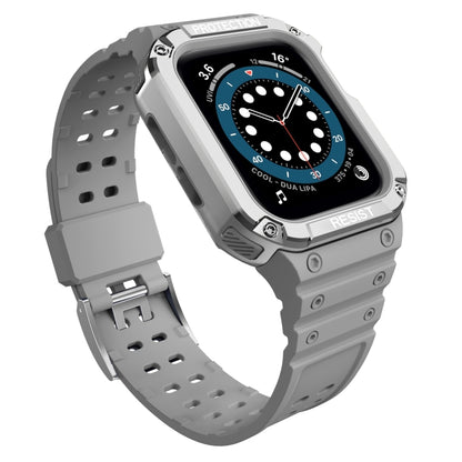 Silicone Integrated Watch Band For Apple Watch Series 9&8&7 45mm / Watch SE&6&5&4 44mm / 3&2&1 42mm(Moonlight Grey+Silver Frame) by buy2fix