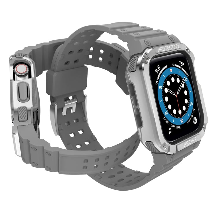 Silicone Integrated Watch Band For Apple Watch Series 9&8&7 45mm / Watch SE&6&5&4 44mm / 3&2&1 42mm(Moonlight Grey+Silver Frame) by buy2fix