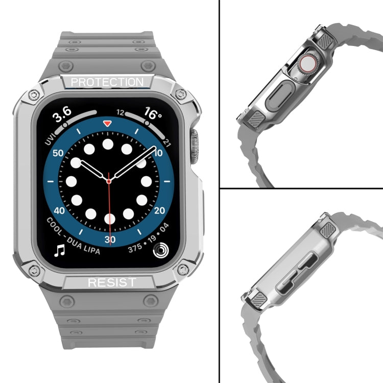 Silicone Integrated Watch Band For Apple Watch Series 9&8&7 45mm / Watch SE&6&5&4 44mm / 3&2&1 42mm(Moonlight Grey+Silver Frame) by buy2fix
