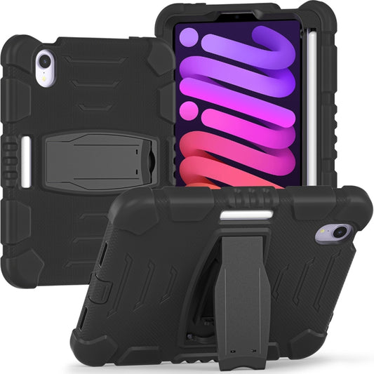 For iPad mini 6 / mini 2024 Tri-Layer Protection Screen Frame Heavy Duty PC Hybrid Silicone Case with Holder(Black+Black) - iPad mini 2024 Cases by buy2fix | Online Shopping UK | buy2fix