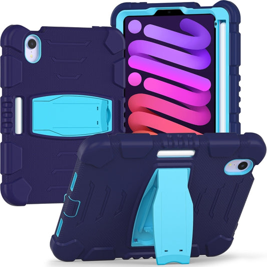 For iPad mini 6 / mini 2024 Tri-Layer Protection Screen Frame Heavy Duty PC Hybrid Silicone Case with Holder(NavyBlue+Blue) - iPad mini 2024 Cases by buy2fix | Online Shopping UK | buy2fix
