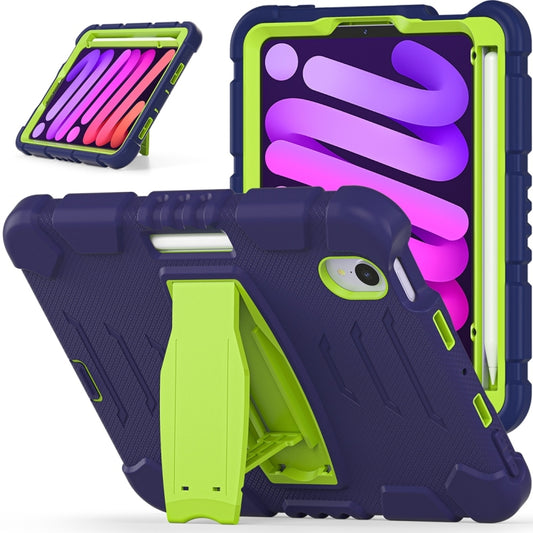 For iPad mini 6 / mini 2024 Tri-Layer Protection Screen Frame Heavy Duty PC Hybrid Silicone Case with Holder(NavyBlue+Lime) - iPad mini 2024 Cases by buy2fix | Online Shopping UK | buy2fix