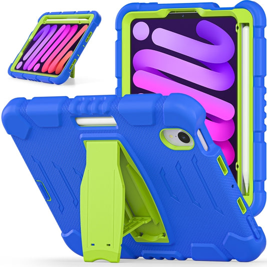 For iPad mini 6 / mini 2024 Tri-Layer Protection Screen Frame Heavy Duty PC Hybrid Silicone Case with Holder(Blue+Lime) - iPad mini 2024 Cases by buy2fix | Online Shopping UK | buy2fix