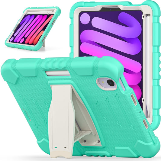 For iPad mini 6 / mini 2024 Tri-Layer Protection Screen Frame Heavy Duty PC Hybrid Silicone Case with Holder(Mint Green) - iPad mini 2024 Cases by buy2fix | Online Shopping UK | buy2fix