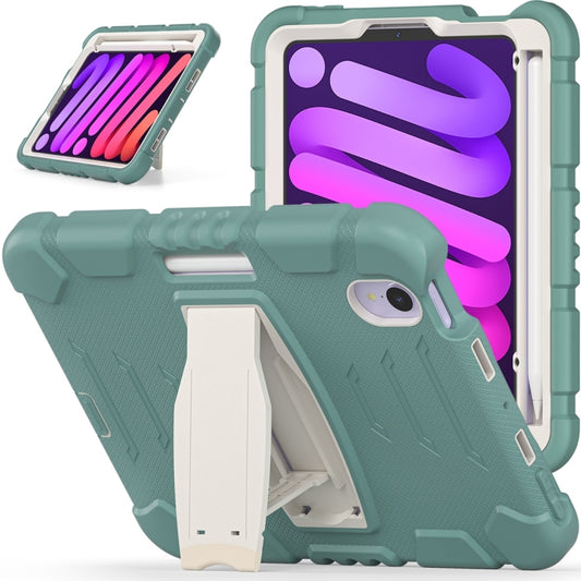 For iPad mini 6 / mini 2024 Tri-Layer Protection Screen Frame Heavy Duty PC Hybrid Silicone Case with Holder(Emerald Green) - iPad mini 2024 Cases by buy2fix | Online Shopping UK | buy2fix