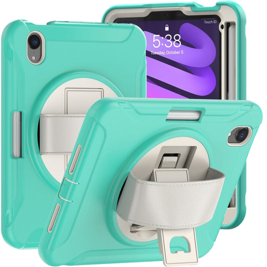 For iPad mini 6 / mini 2024 360 Degree Rotation PC + TPU Protective Tablet Case with Holder & Hand-strap(Mint Green) - iPad mini 2024 Cases by buy2fix | Online Shopping UK | buy2fix