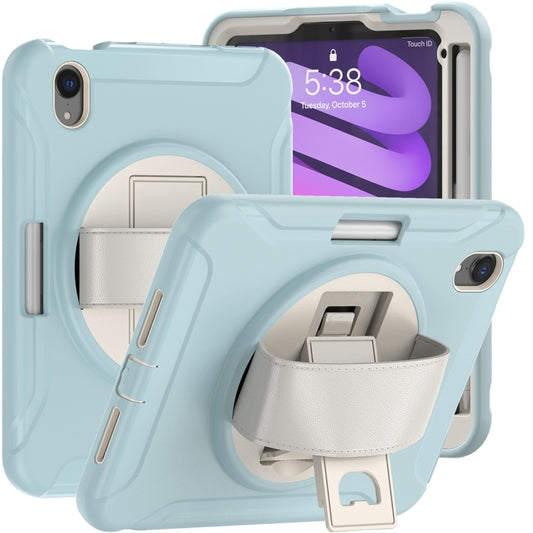 For iPad mini 6 / mini 2024 360 Degree Rotation PC + TPU Protective Tablet Case with Holder & Hand-strap(Ice Blue) - iPad mini 2024 Cases by buy2fix | Online Shopping UK | buy2fix
