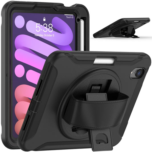 For iPad mini 6 / mini 2024 360 Degree Rotation PC + TPU Protective Tablet Case with Holder & Hand-strap(Black) - iPad mini 2024 Cases by buy2fix | Online Shopping UK | buy2fix