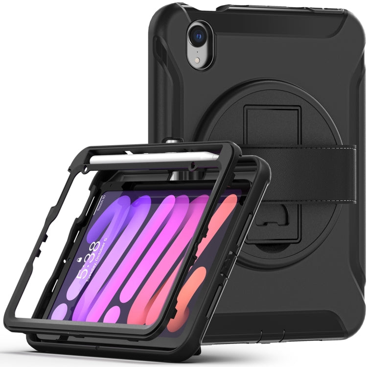 For iPad mini 6 / mini 2024 360 Degree Rotation PC + TPU Protective Tablet Case with Holder & Hand-strap(Black) - iPad mini 2024 Cases by buy2fix | Online Shopping UK | buy2fix