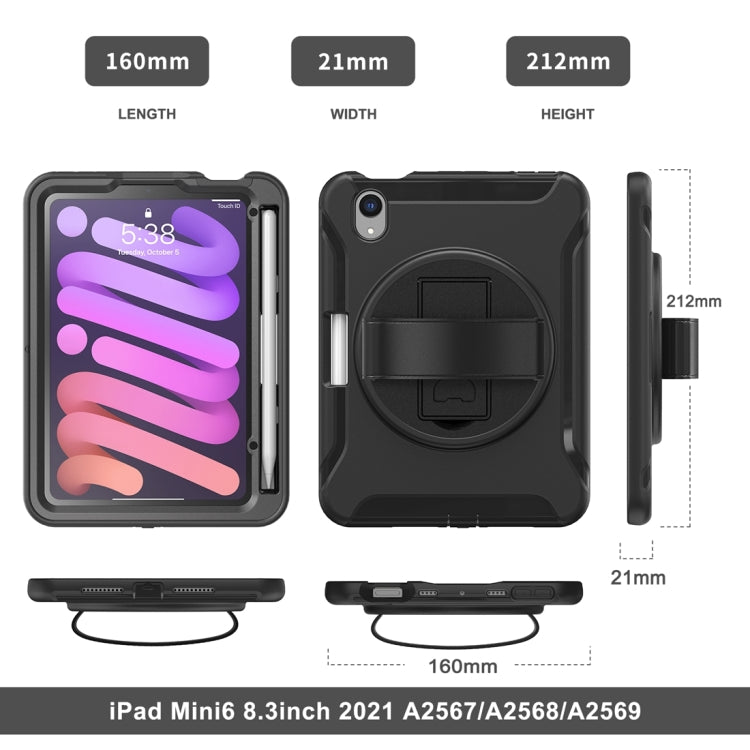 For iPad mini 6 / mini 2024 360 Degree Rotation PC + TPU Protective Tablet Case with Holder & Hand-strap(Black) - iPad mini 2024 Cases by buy2fix | Online Shopping UK | buy2fix