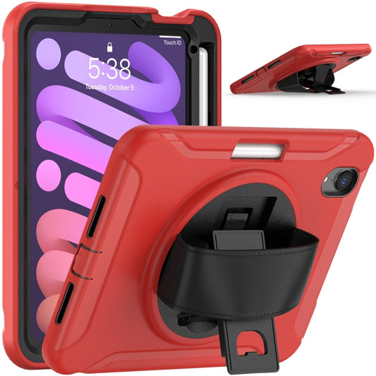 For iPad mini 6 / mini 2024 360 Degree Rotation PC + TPU Protective Tablet Case with Holder & Hand-strap(Red) - iPad mini 2024 Cases by buy2fix | Online Shopping UK | buy2fix