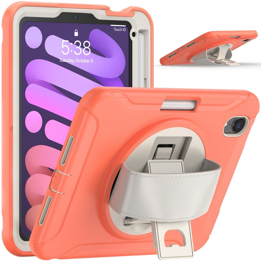 For iPad mini 6 / mini 2024 360 Degree Rotation PC + TPU Protective Tablet Case with Holder & Hand-strap(Coral Orange) - iPad mini 2024 Cases by buy2fix | Online Shopping UK | buy2fix