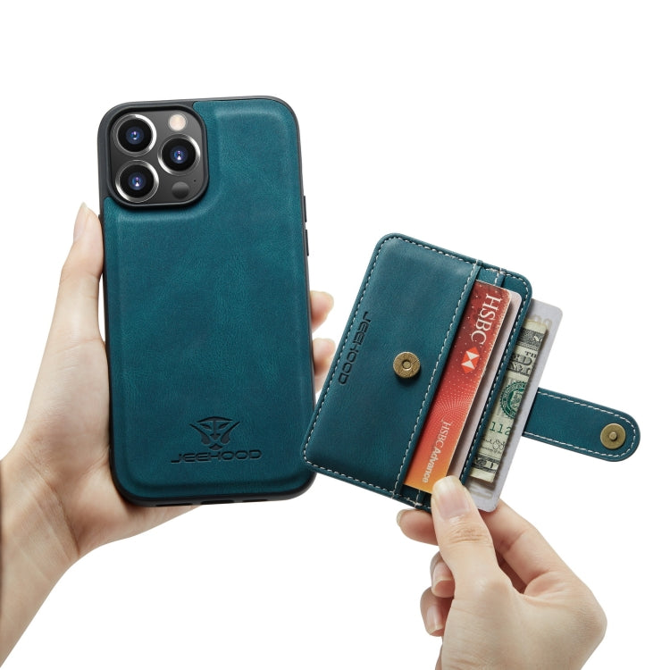 For iPhone 13 Pro JEEHOOD Anti-theft Brush Magnetic PU + TPU Protective Case with Card Slot (Blue) - iPhone 13 Pro Cases by JEEHOOD | Online Shopping UK | buy2fix