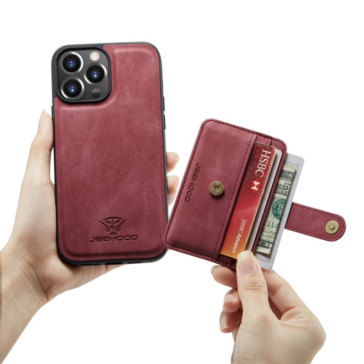 For iPhone 13 Pro Max JEEHOOD Anti-theft Brush Magnetic PU + TPU Protective Case with Card Slot (Red) - iPhone 13 Pro Max Cases by JEEHOOD | Online Shopping UK | buy2fix