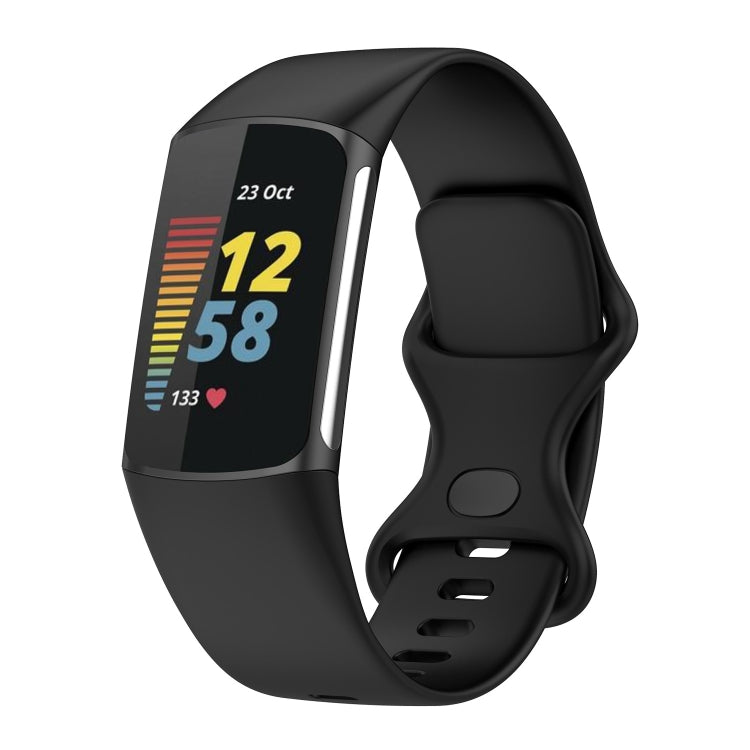 For Fitbit Charge 5 Silicone Watch Band, Size:L (Black) by buy2fix