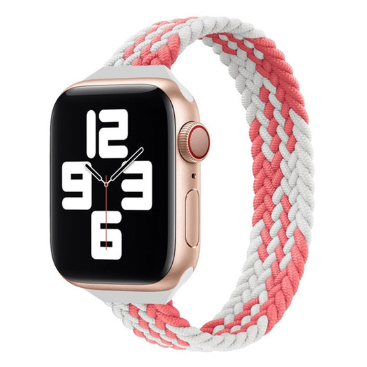 Small Waist Single Loop Nylon Braid Watch Band For Apple Watch Ultra 49mm&Watch Ultra 2 49mm / Series 9&8&7 45mm / SE 3&SE 2&6&SE&5&4 44mm / 3&2&1 42mm, Size:S 145mm(Z Pattern-Pink White) by buy2fix