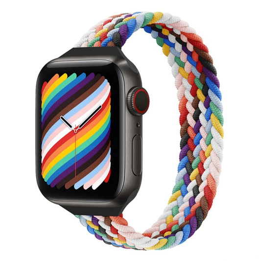 Small Waist Single Loop Nylon Braid Watch Band For Apple Watch Ultra 49mm&Watch Ultra 2 49mm / Series 9&8&7 45mm / SE 3&SE 2&6&SE&5&4 44mm / 3&2&1 42mm, Size:L 165mm(Official Rainbow) by buy2fix