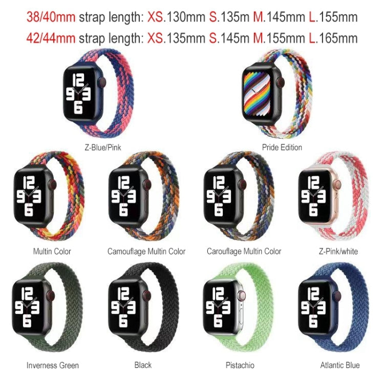 Small Waist Single Loop Nylon Braid Watch Band For Apple Watch Ultra 49mm&Watch Ultra 2 49mm / Series 9&8&7 45mm / SE 3&SE 2&6&SE&5&4 44mm / 3&2&1 42mm, Size:L 165mm(Colorful) by buy2fix