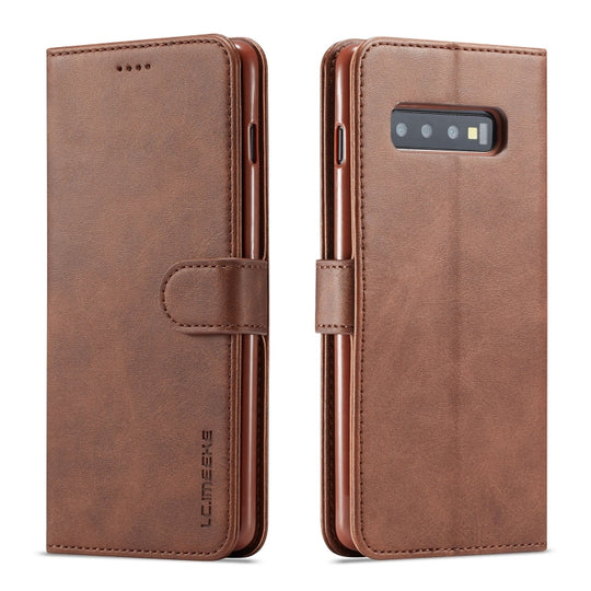 For Galaxy S10 LC.IMEEKE Calf Texture Horizontal Flip Leather Case, with Holder & Card Slots & Wallet(Brown)