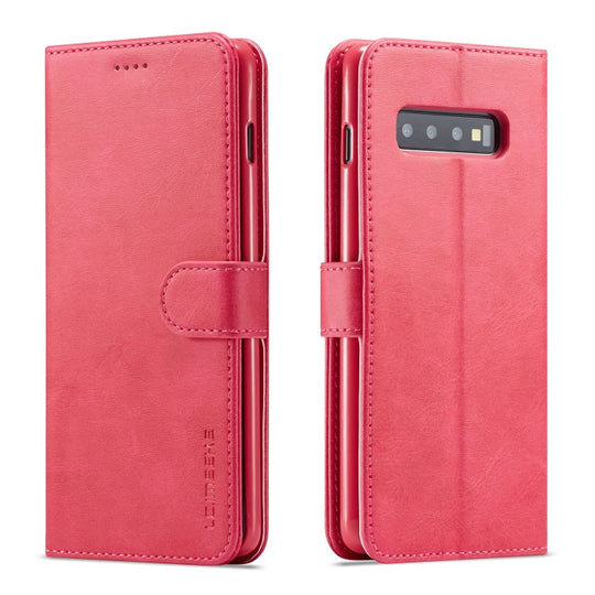 For Galaxy S10 Plus LC.IMEEKE Calf Texture Horizontal Flip Leather Case, with Holder & Card Slots & Wallet(Rose Red)