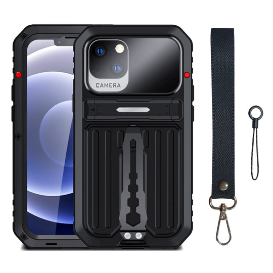 For iPhone 13 Armor Shockproof Splash-proof Dust-proof Phone Case with Holder(Black)
