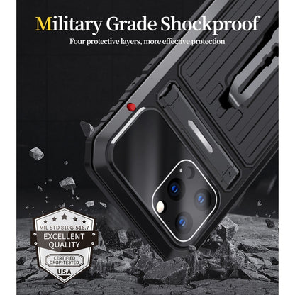 For iPhone 13 Pro Armor Shockproof Splash-proof Dust-proof Phone Case with Holder (Black) - iPhone 13 Pro Cases by buy2fix | Online Shopping UK | buy2fix
