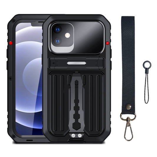 For iPhone 12 Armor Shockproof Splash-proof Dust-proof Phone Case with Holder(Black) by buy2fix