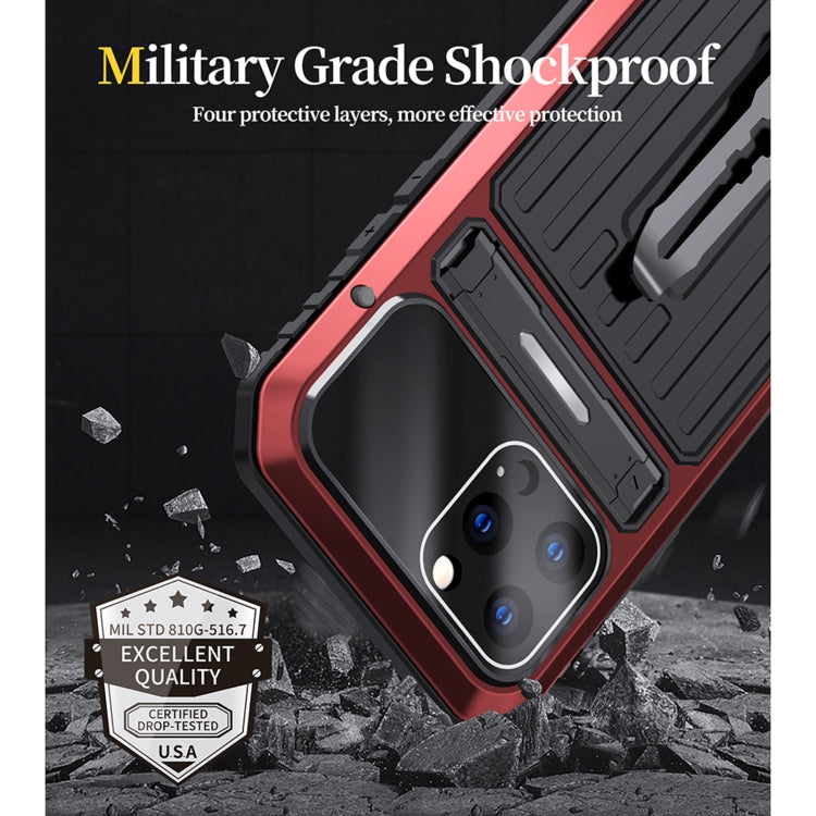 For iPhone 12 Pro Armor Shockproof Splash-proof Dust-proof Phone Case with Holder(Red) - iPhone 12 / 12 Pro Cases by buy2fix | Online Shopping UK | buy2fix