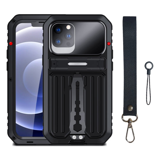 For iPhone 12 Pro Armor Shockproof Splash-proof Dust-proof Phone Case with Holder(Black)