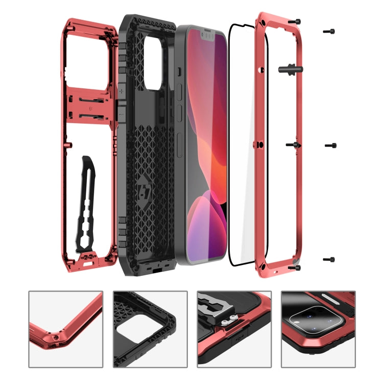 For iPhone 12 Pro Max Armor Shockproof Splash-proof Dust-proof Phone Case with Holder(Red) - iPhone 12 Pro Max Cases by buy2fix | Online Shopping UK | buy2fix