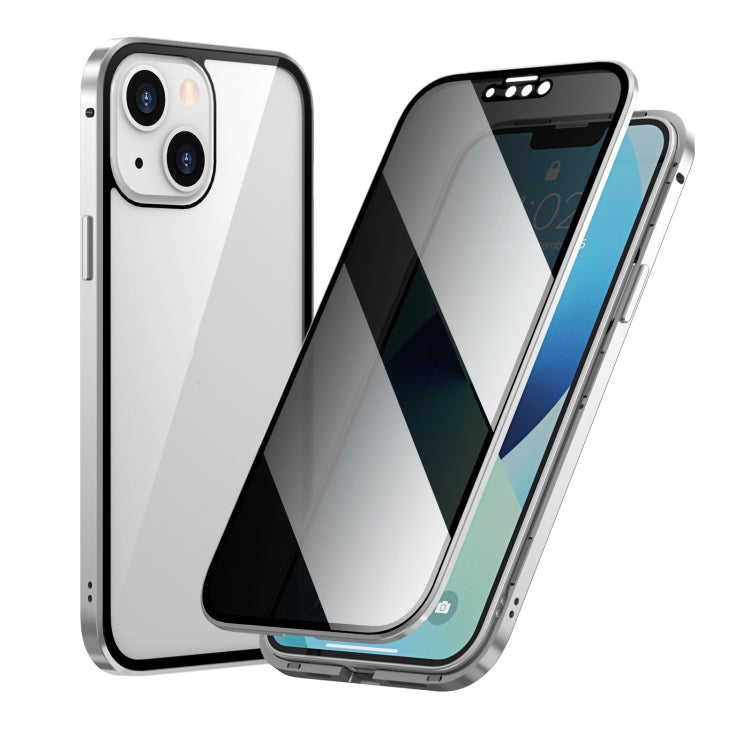 For iPhone 13 mini Anti-peeping Magnetic Metal Frame Double-sided Tempered Glass Phone Case (Silver) by buy2fix