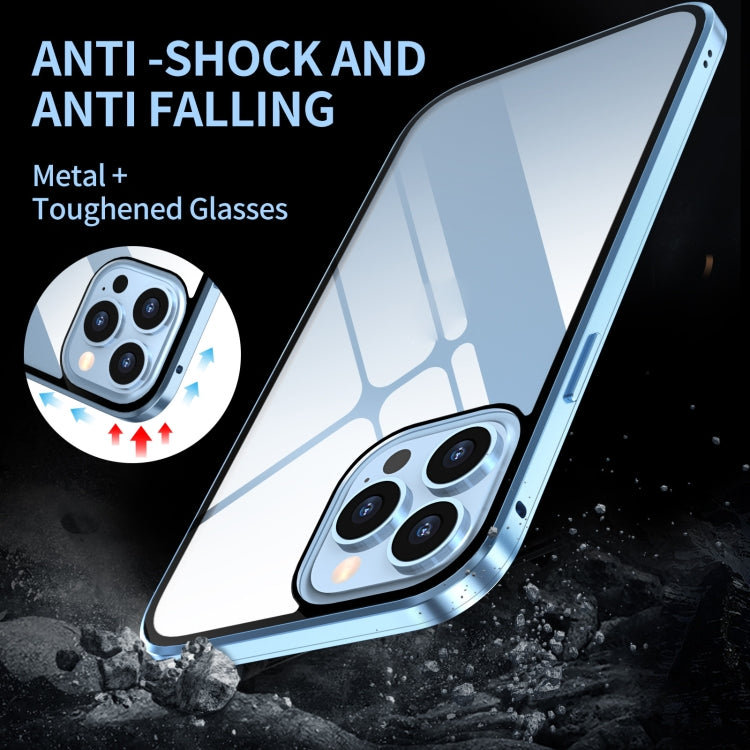 For iPhone 13 mini Anti-peeping Magnetic Metal Frame Double-sided Tempered Glass Phone Case (Silver) by buy2fix