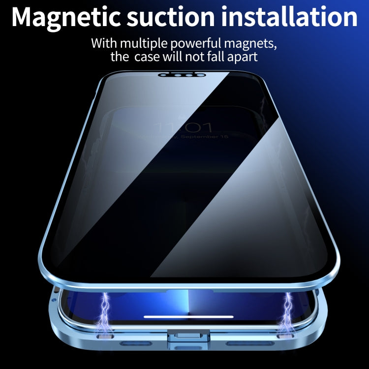 For iPhone 13 mini Anti-peeping Magnetic Metal Frame Double-sided Tempered Glass Phone Case (Silver) by buy2fix