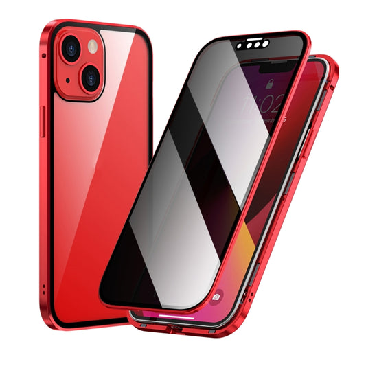 For iPhone 13 Anti-peeping Magnetic Metal Frame Double-sided Tempered Glass Phone Case(Red) - iPhone 13 Cases by buy2fix | Online Shopping UK | buy2fix