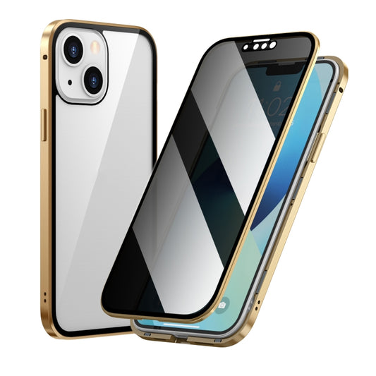 For iPhone 13 Anti-peeping Magnetic Metal Frame Double-sided Tempered Glass Phone Case(Gold) - iPhone 13 Cases by buy2fix | Online Shopping UK | buy2fix